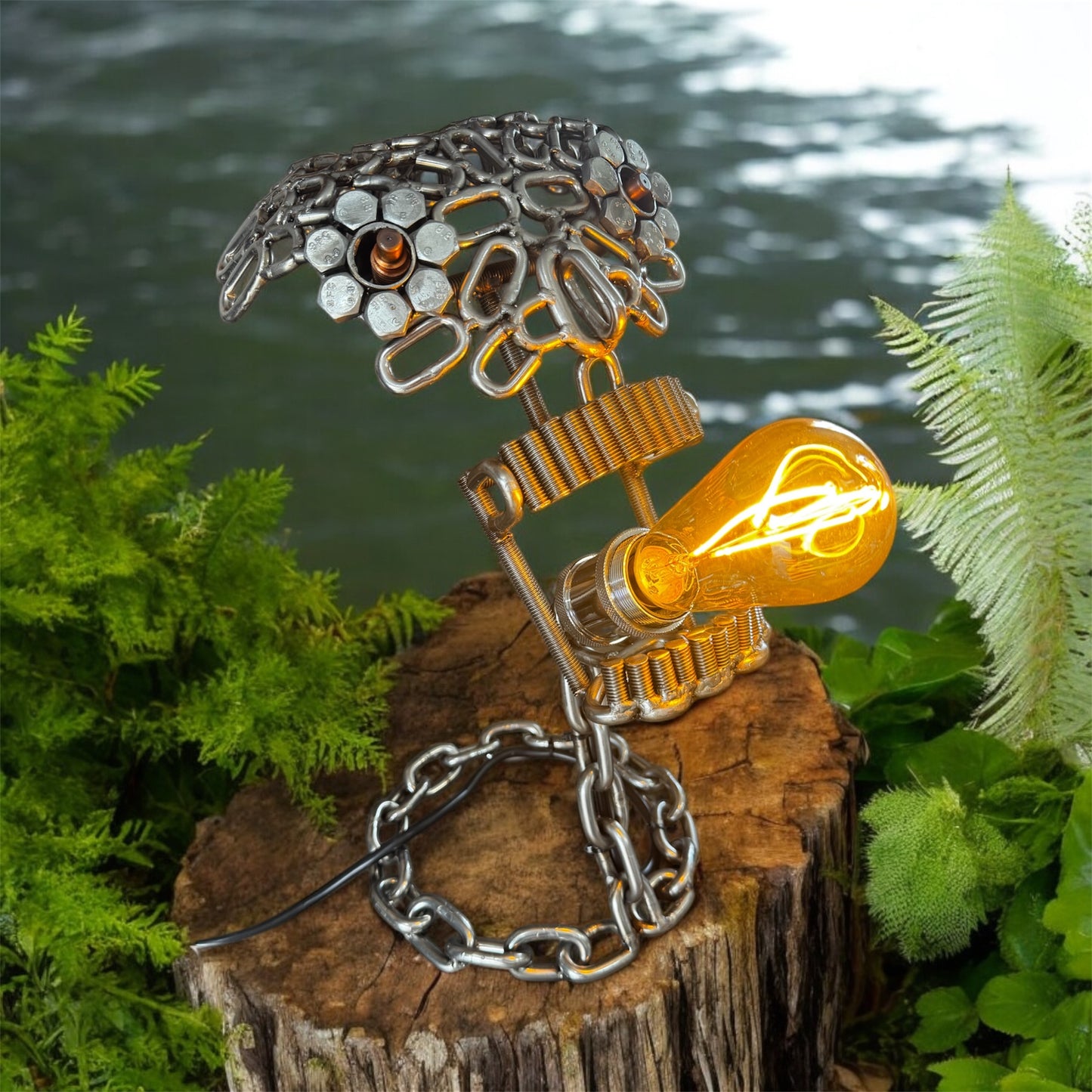 Grinning glow skull lamp