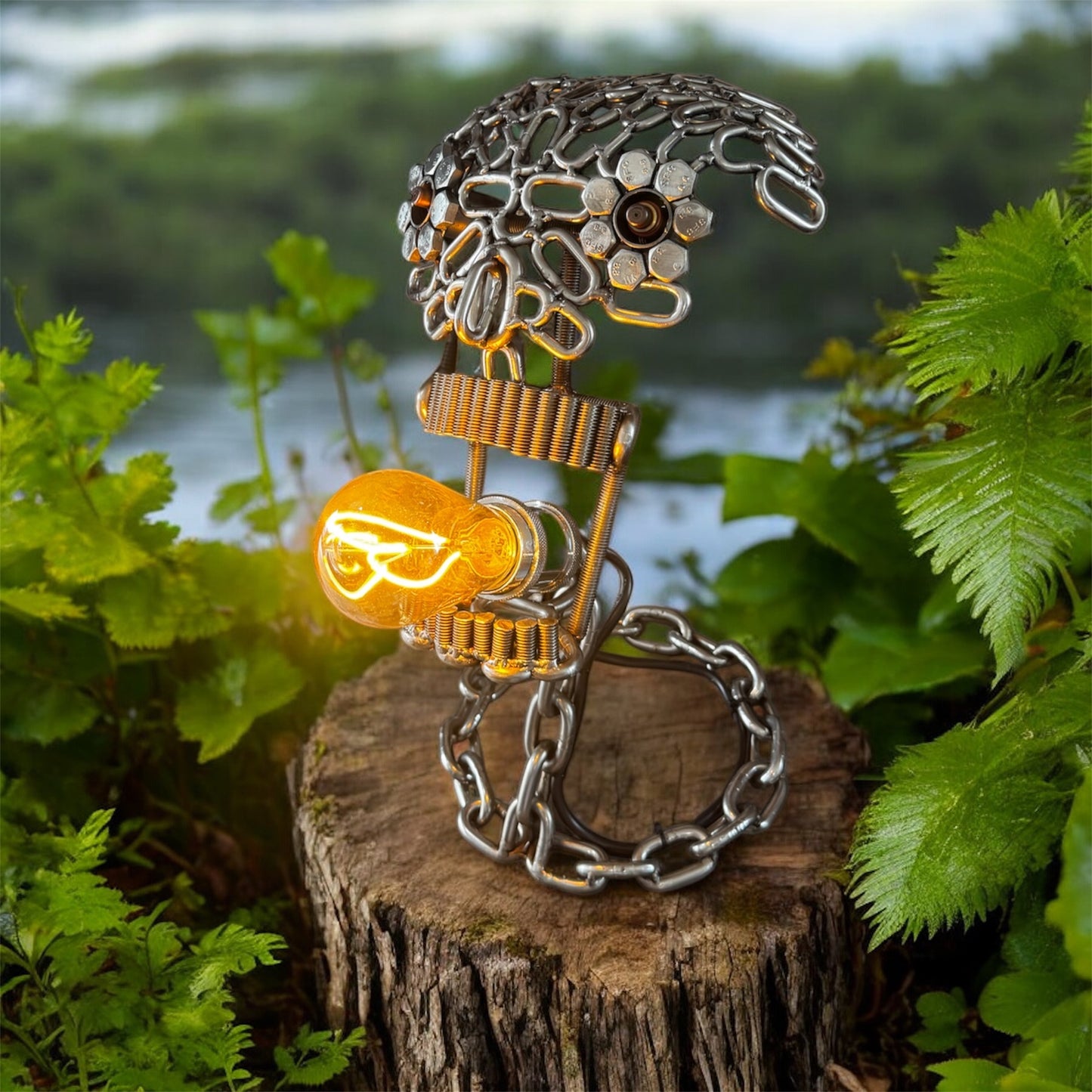 Grinning glow skull lamp